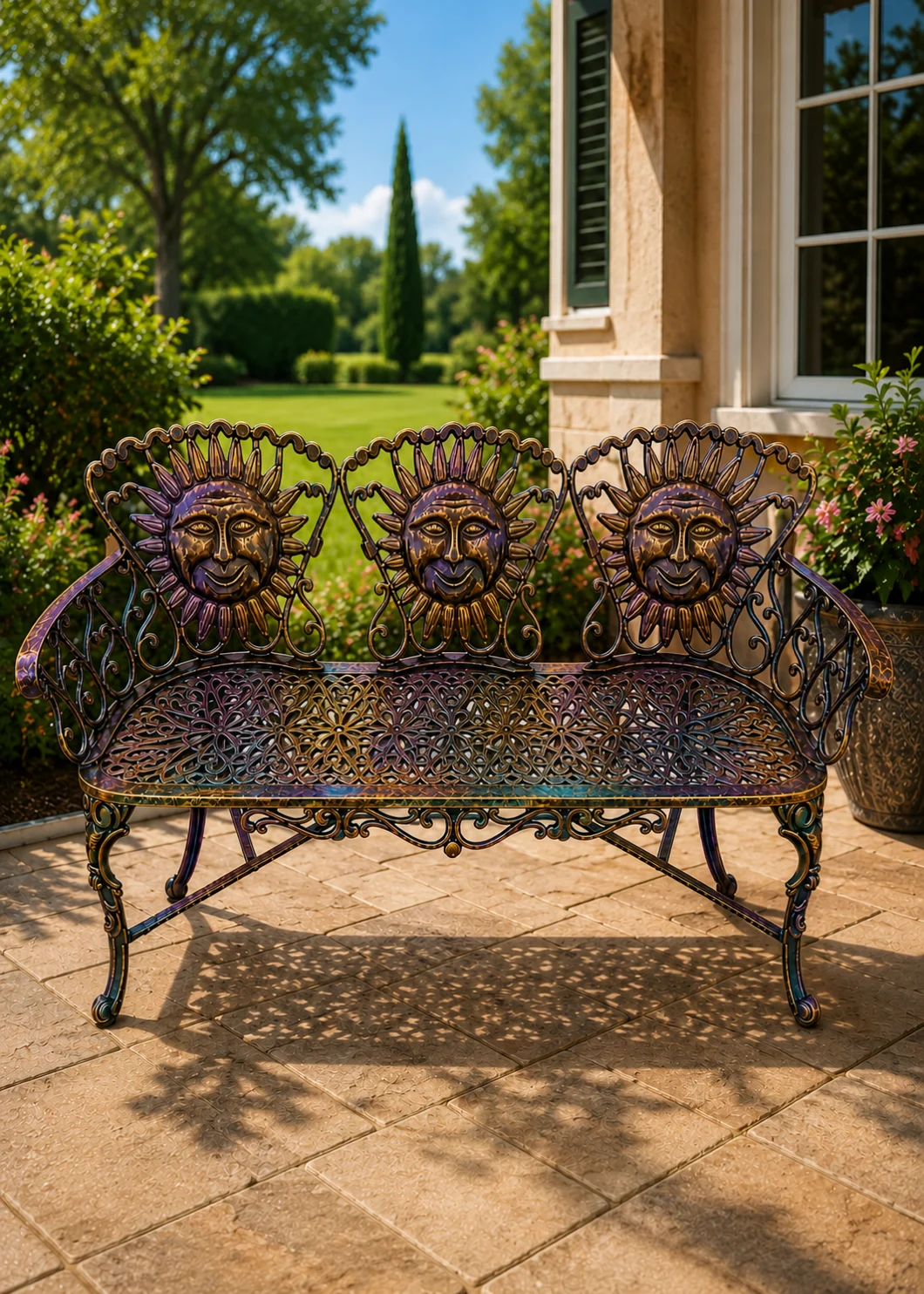 3-Seat Sofa – Sunface Cast Aluminum Bench
