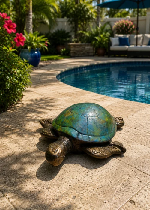 Garden sea turtle statue in multi color finish for landscaped garden decor