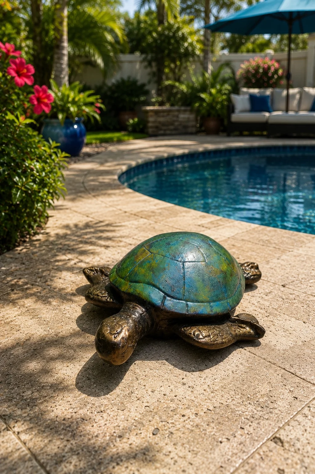 Garden Sea Turtle Statue – Hand-Painted Aluminum Outdoor Decor
