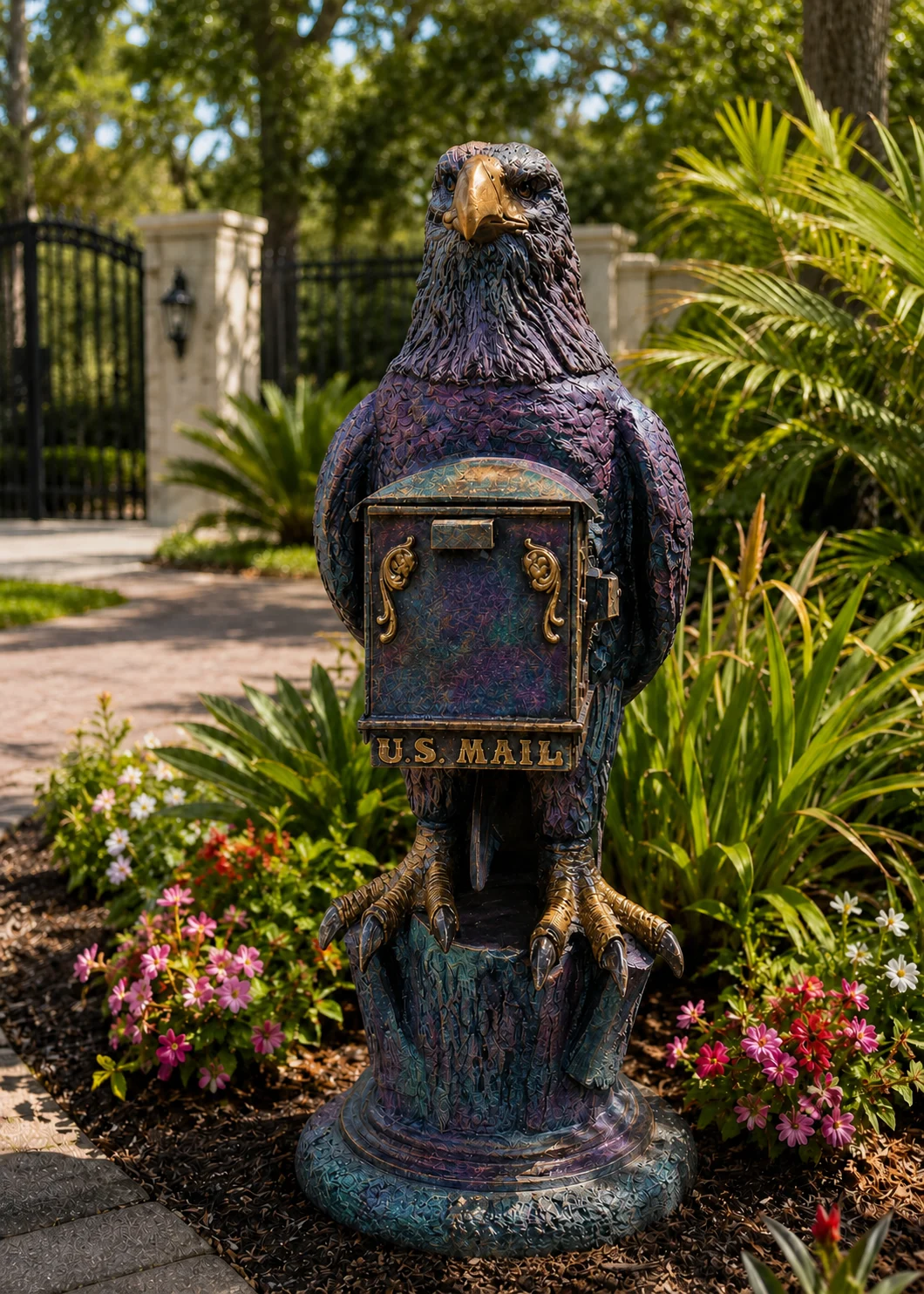 Bald Eagle Mailbox Sculpture – Hand-Painted Decorative Aluminum Mailbox Sculpture