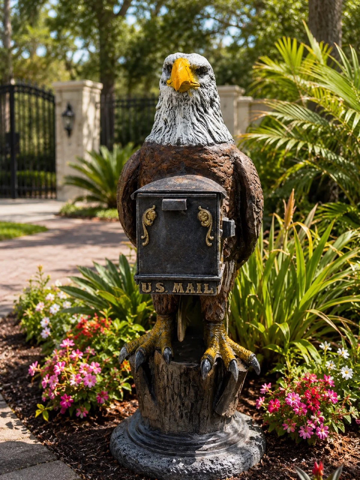 Bald Eagle Mailbox Sculpture – Hand-Painted Decorative Aluminum Mailbox Sculpture