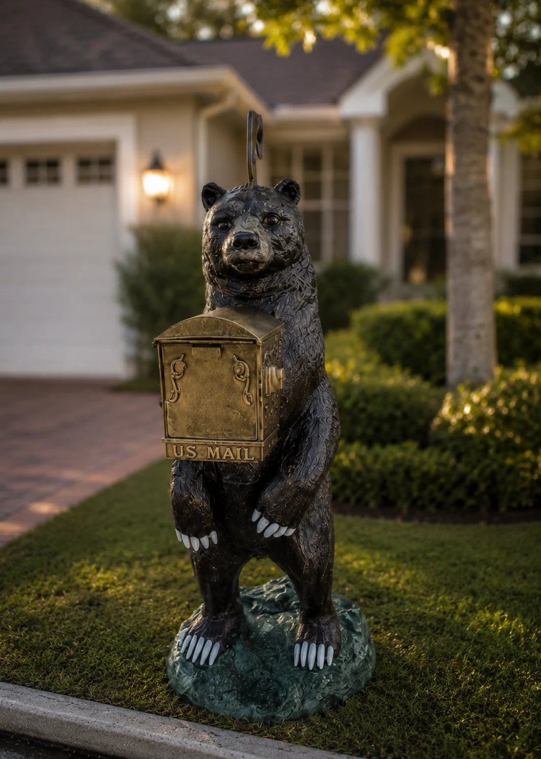 Hand-Painted Bear Mailbox Statue