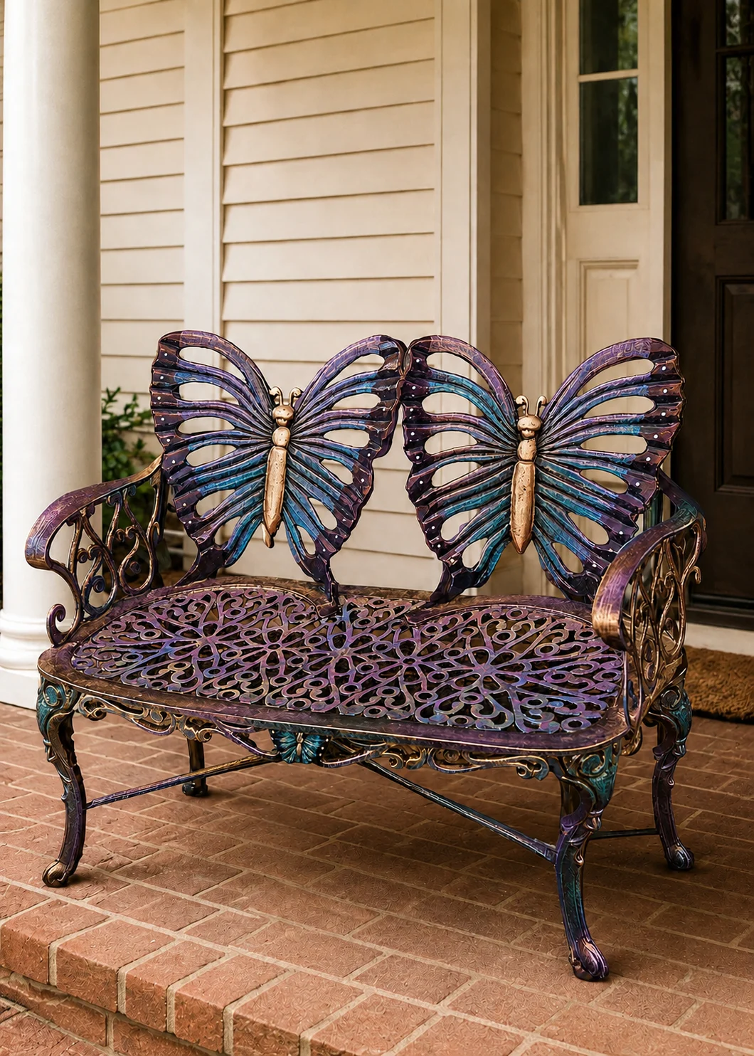Whimsical Butterfly Loveseat Outdoor Bench for Garden or Patio Elegance
