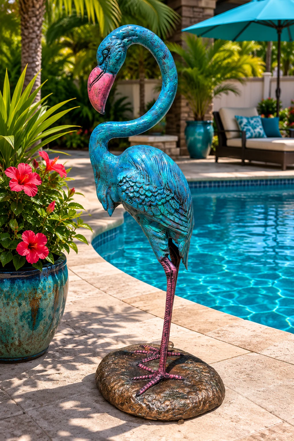 Custom Flamingo Statue – Outdoor Hand-Painted Aluminum Sculpture