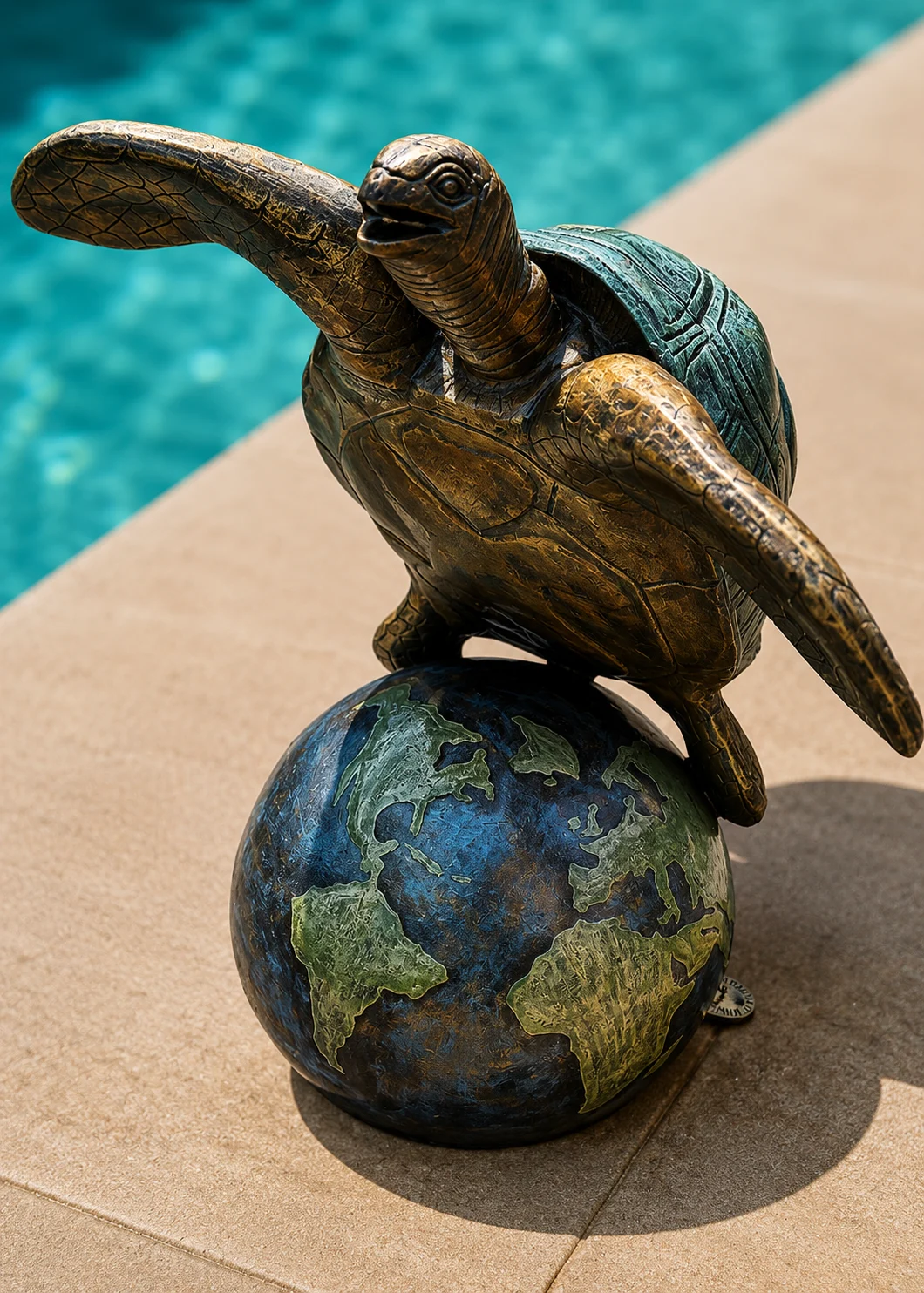 Handpainted Sea Turtle on Globe Statue for Outdoor Decor