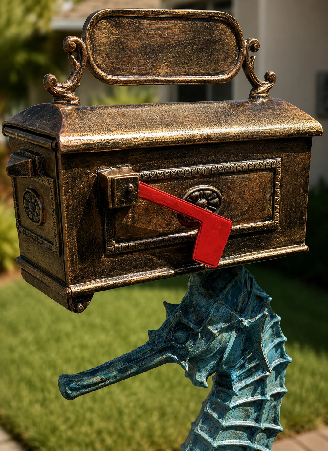Seahorse Mailbox Statue for Coastal-Inspired Outdoor Decor