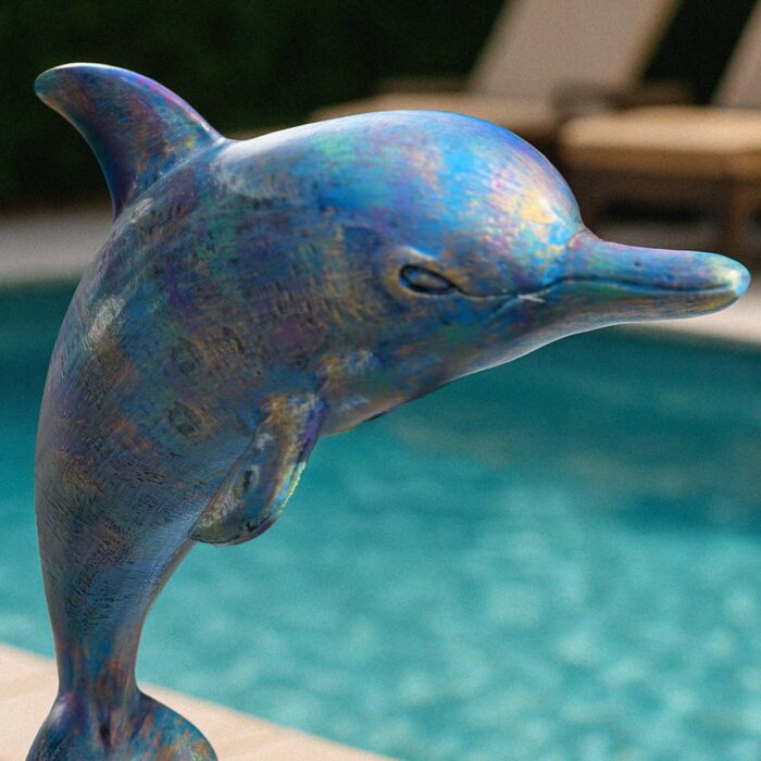 Colorful dolphin statue near a pool Statues and Sculpture Shop