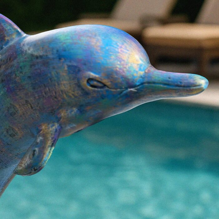 Colorful dancing dolphin statues poolside display Statues and Sculpture Shop