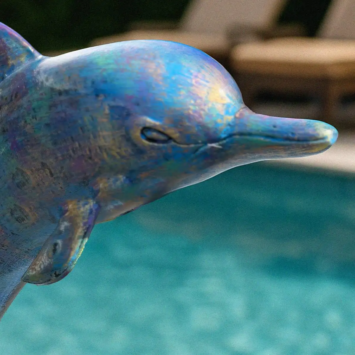 Colorful dancing dolphin statues poolside display Statues and Sculpture Shop