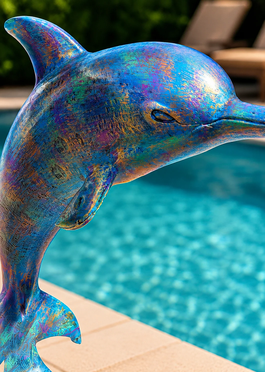 Colorful Dolphin Sculpture Near Pool Statues and Sculpture Shop