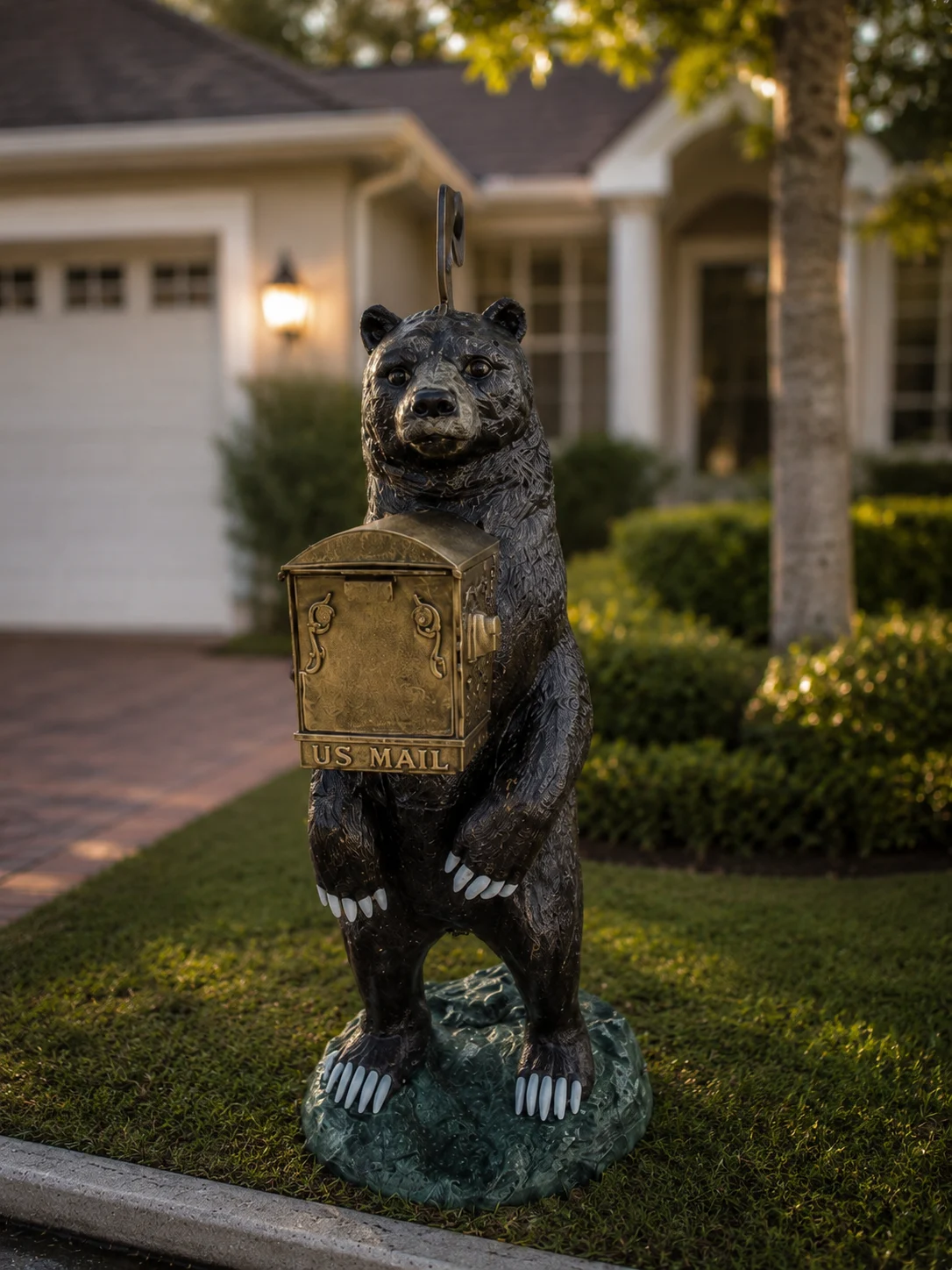 Hand-Painted Bear Mailbox Statue