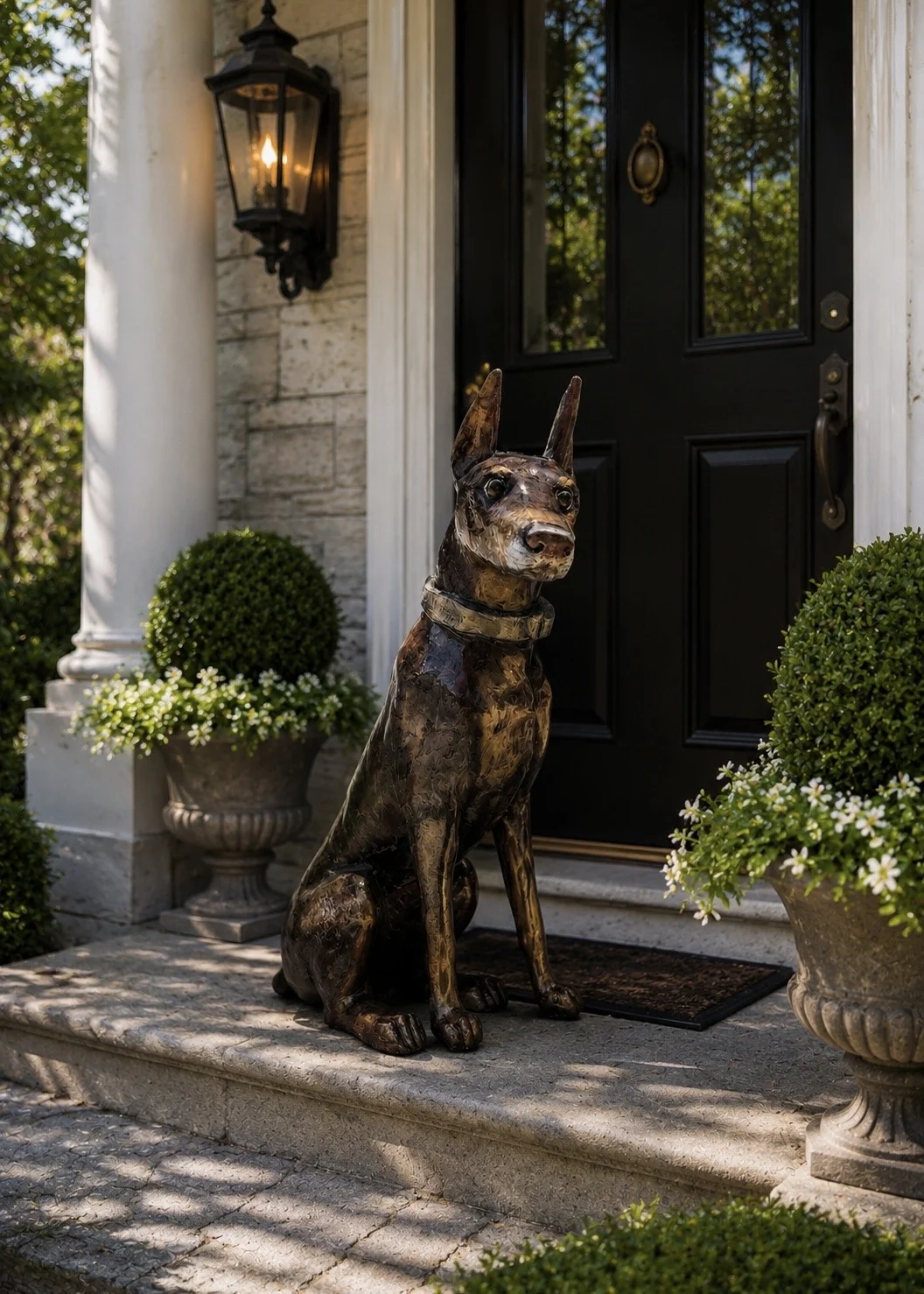 Doberman Dog Statue – Hand-Painted Outdoor Garden Decor