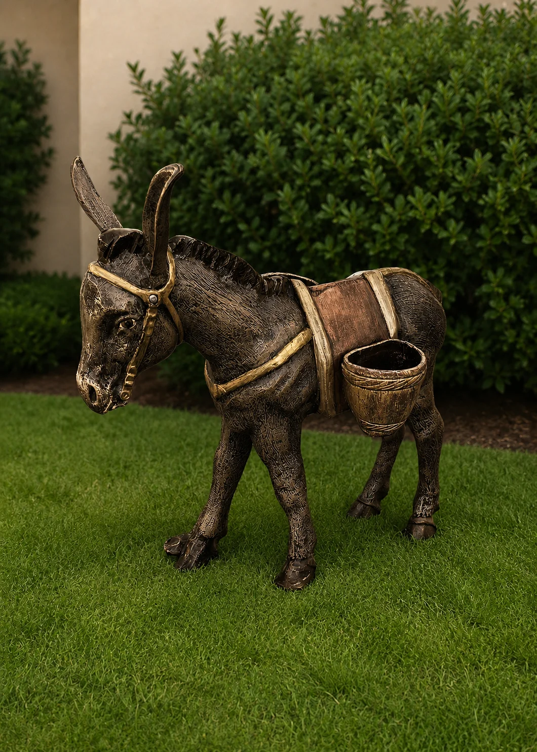 donkey garden sculpture in Antique Bronze finish, hand-painted aluminum outdoor animal statue