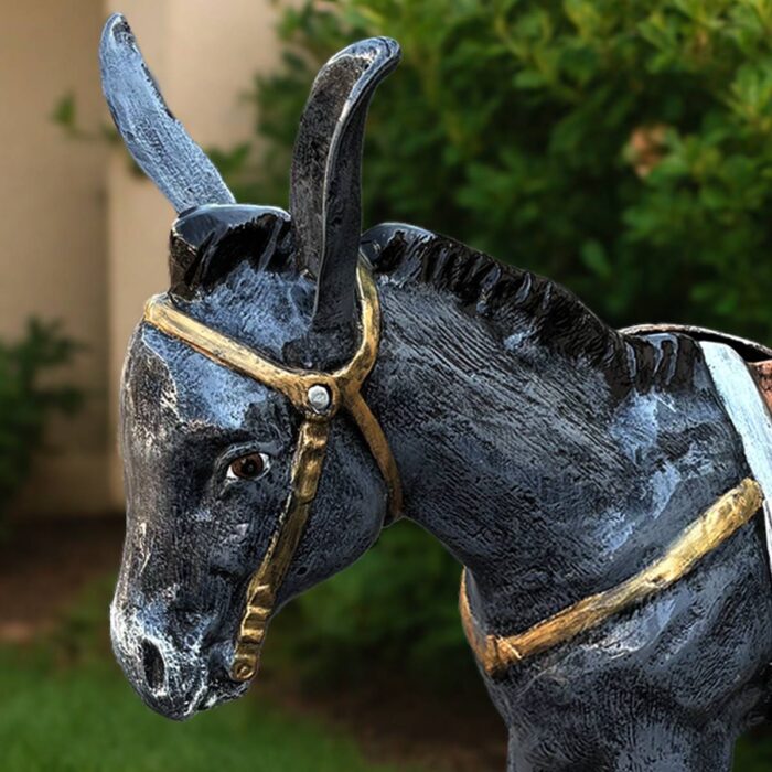 Rustic Donkey Sculpture with Saddle Basket for Outdoor Whimsy - Image 3