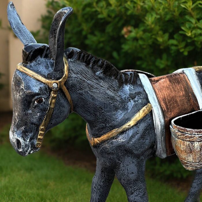 Rustic Donkey Sculpture with Saddle Basket for Outdoor Whimsy - Image 2