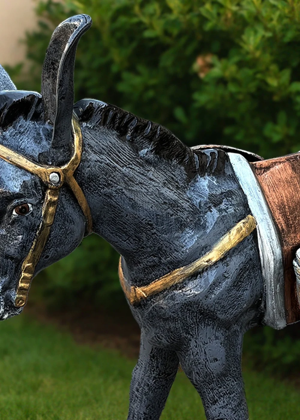 Detailed donkey sculpture with bridle in garden setting Statues and Sculpture Shop