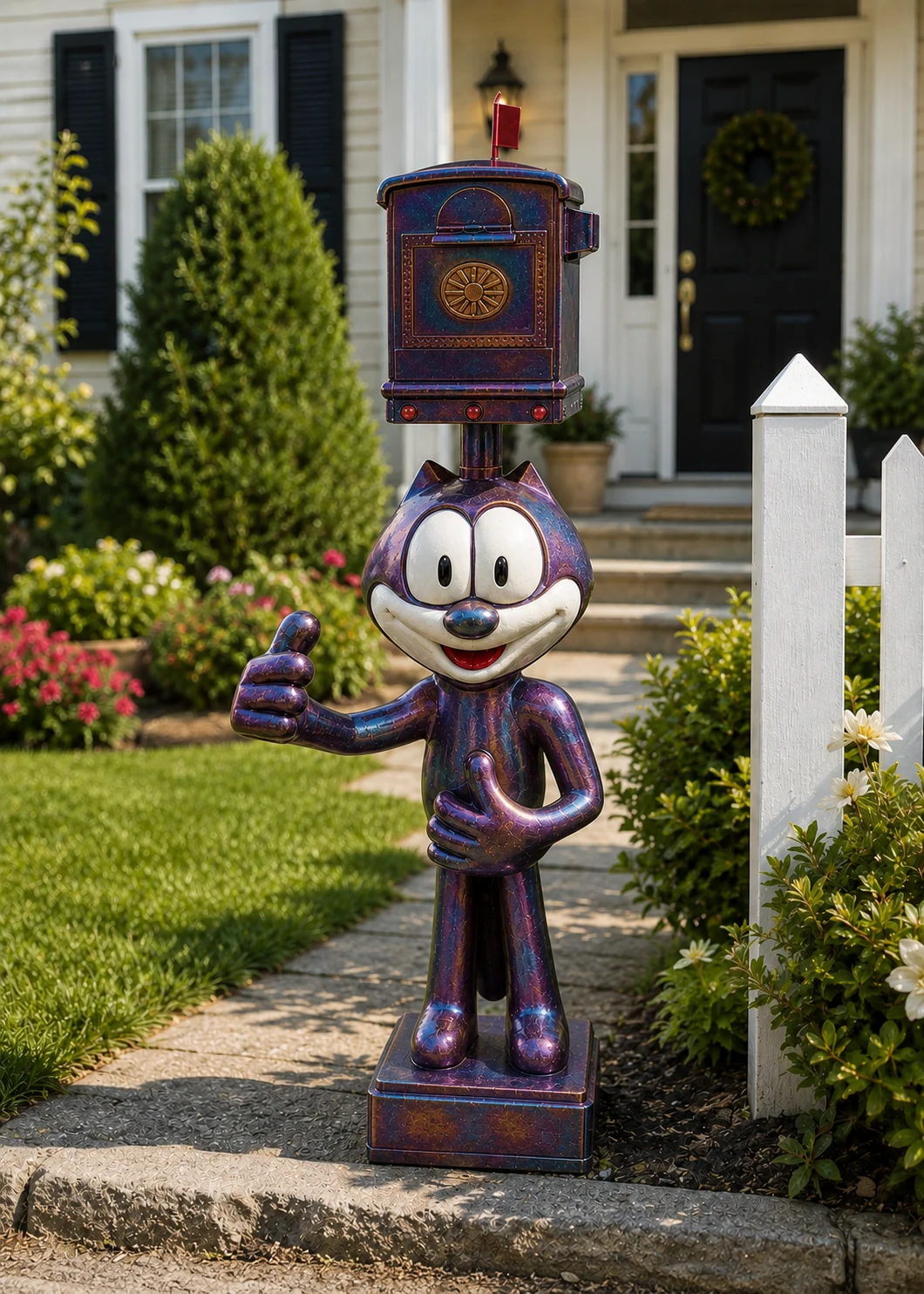 Retro Cartoon Cat Mailbox Statue