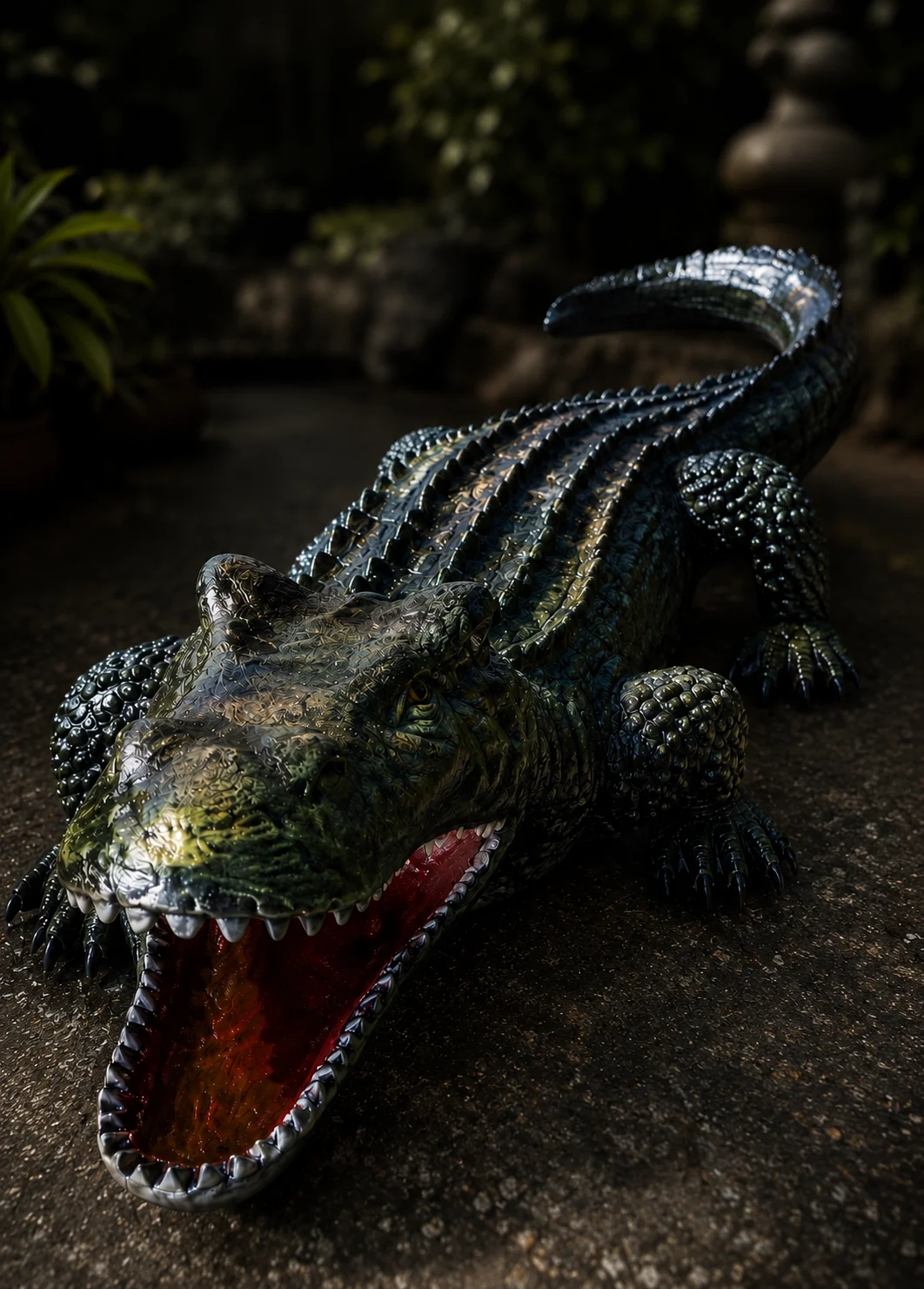 Flat Alligator Cast Aluminum Garden Statue