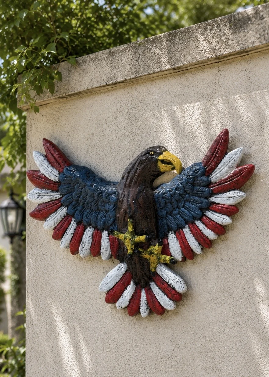 Flying Bald Eagle Wall Decor – Hand-Painted Outdoor Sculpture