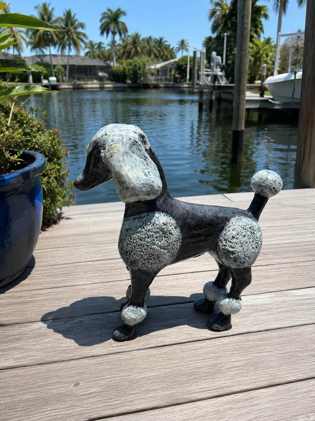 French Poodle Dog Statue – Hand-Painted Outdoor Garden Decor