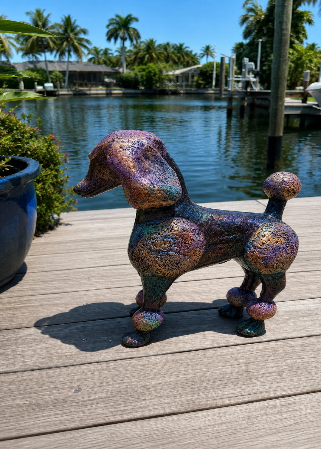French Poodle Dog Statue – Hand-Painted Outdoor Garden Decor