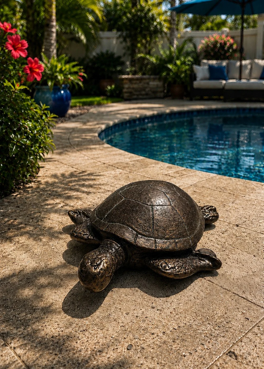 Garden sea turtle statue in dark bronze finish for outdoor patio decor