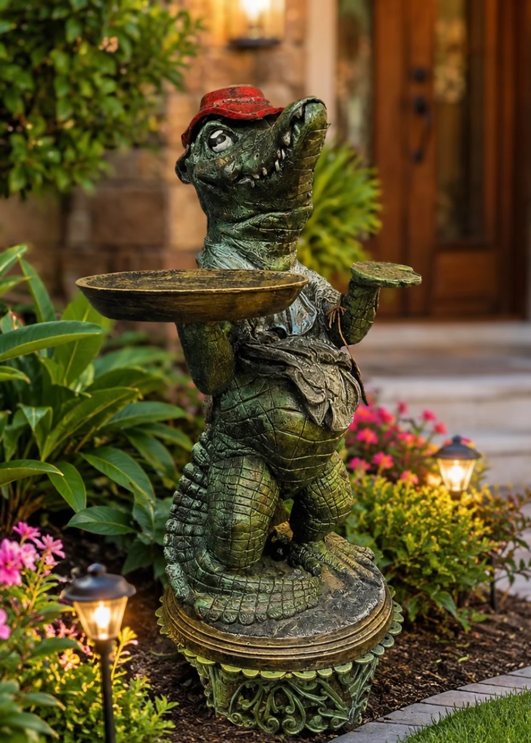 Alligator Statue with Tray – 38-Inch Cast Aluminum Gator Butler