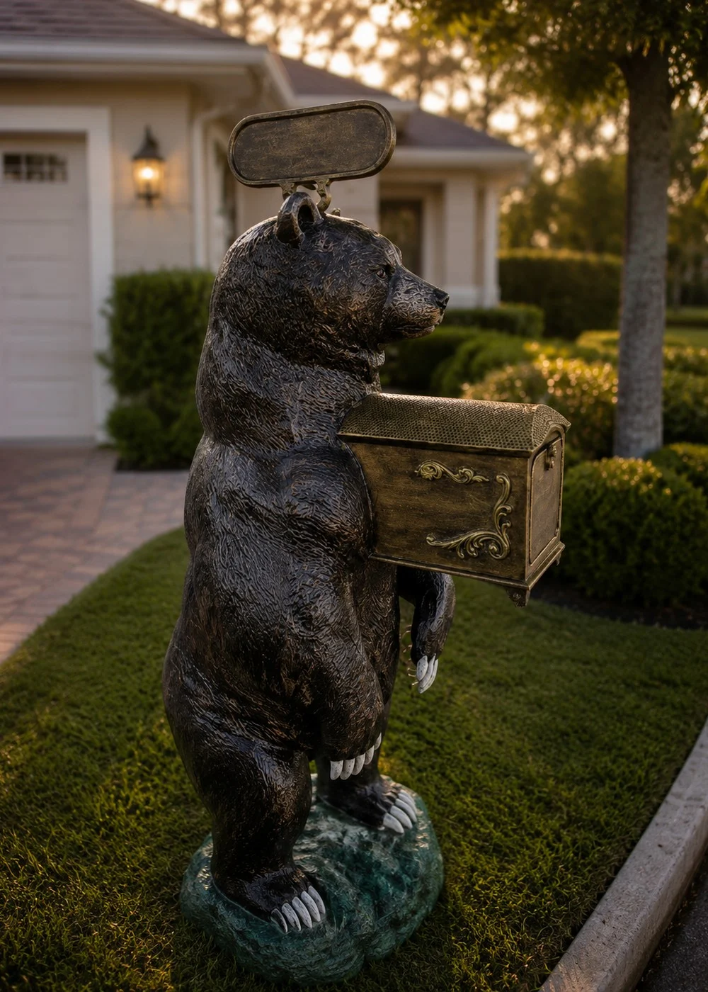 Hand-Painted Bear Mailbox Statue