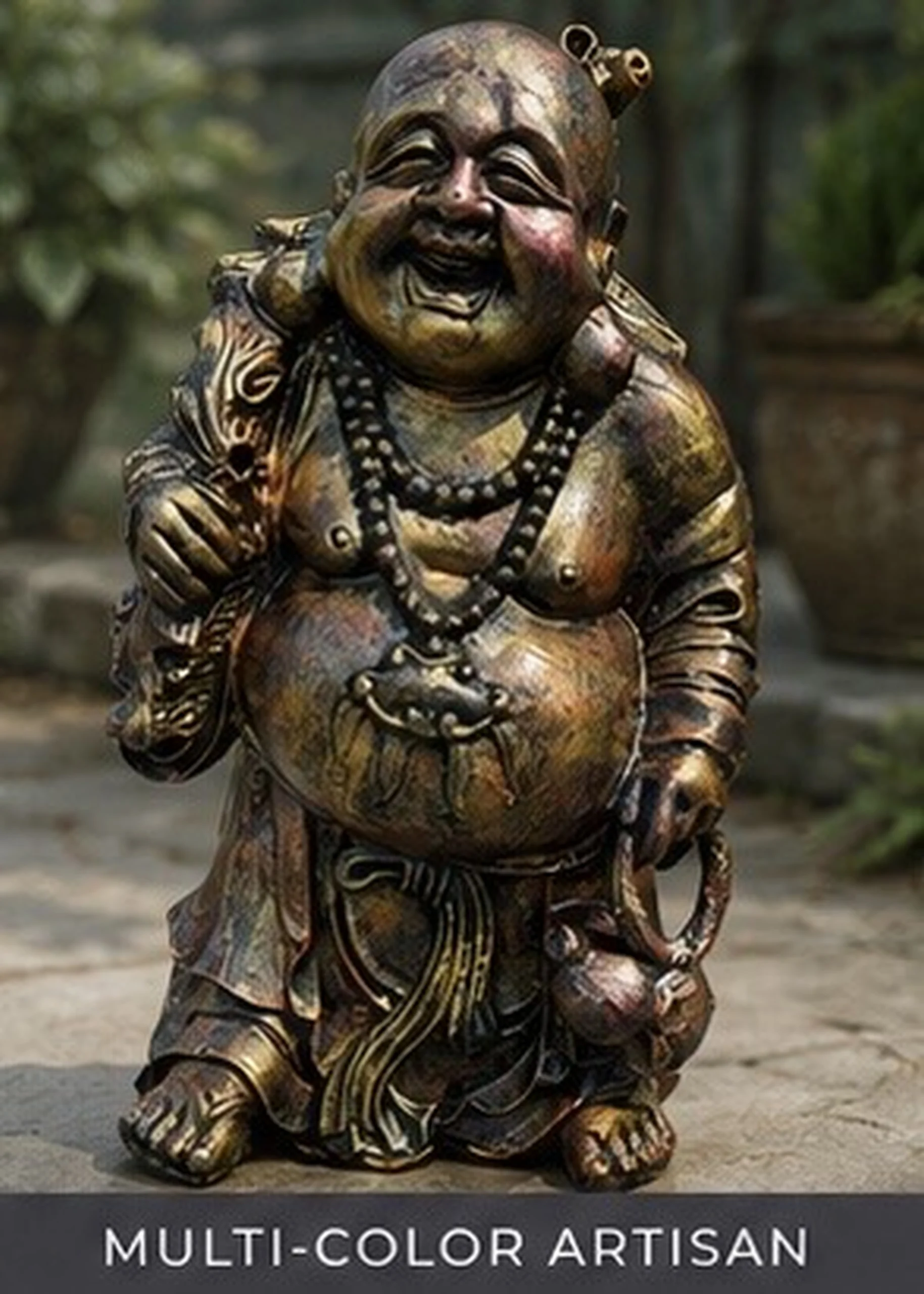 Hand-painted Laughing Buddha statue in multi-color artisan finish