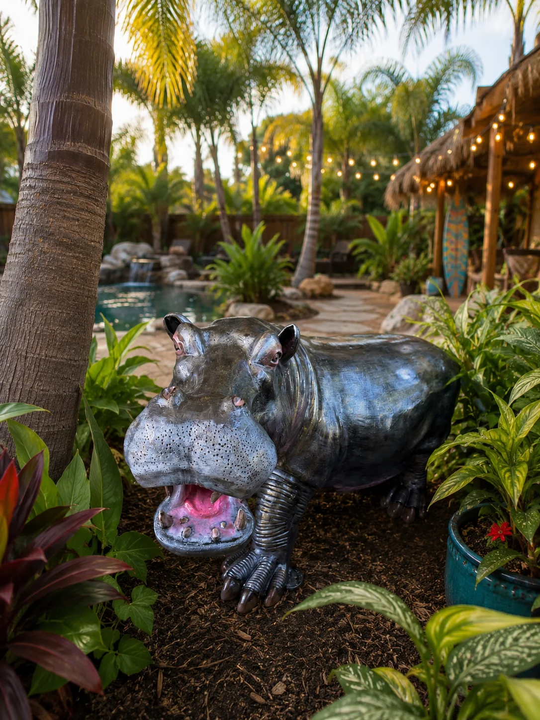 Large Hand-Painted Hippo Sculpture