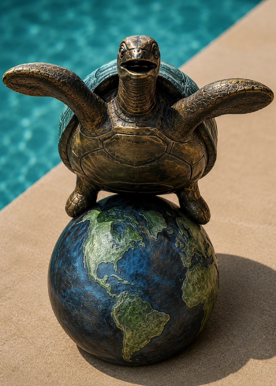 Hand painted Sea Turtle on Globe Statue for Outdoor Decor