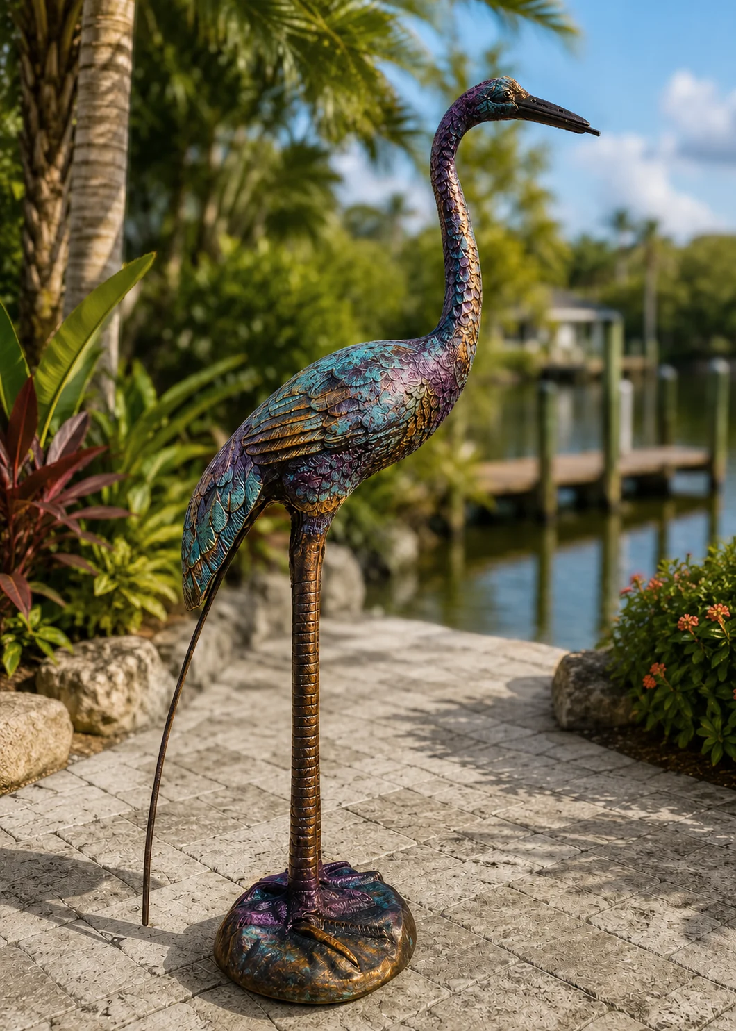 30-Inch Heron Cast Aluminum Outdoor Statue