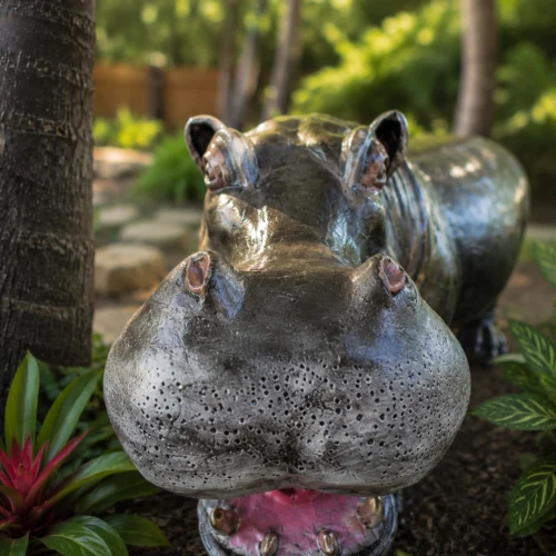 Hand-Painted Aluminum Hippo Statue | Tropical Outdoor Art