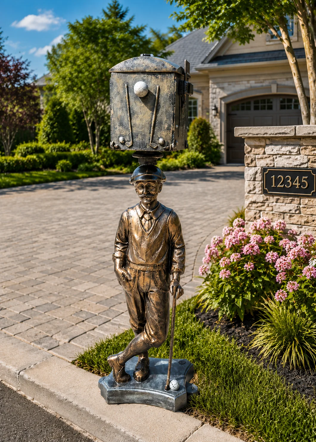 Large Golfer Mailbox Statue – Hand-Painted Aluminum Outdoor Decor