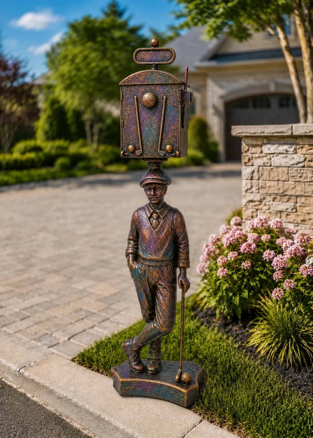 Large Golfer Mailbox Statue – Hand-Painted Aluminum Outdoor Decor