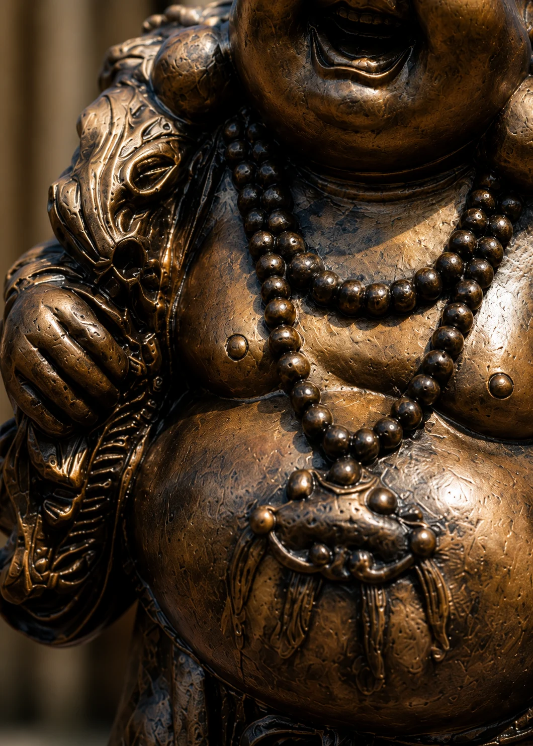 Laughing Buddha statue on porch Statues and Sculpture Shop