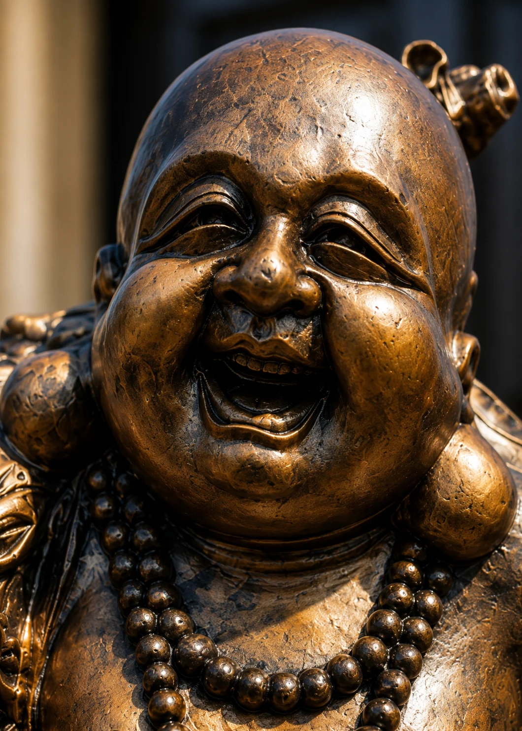 Laughing Buddha statue on porch Statues and Sculpture Shop