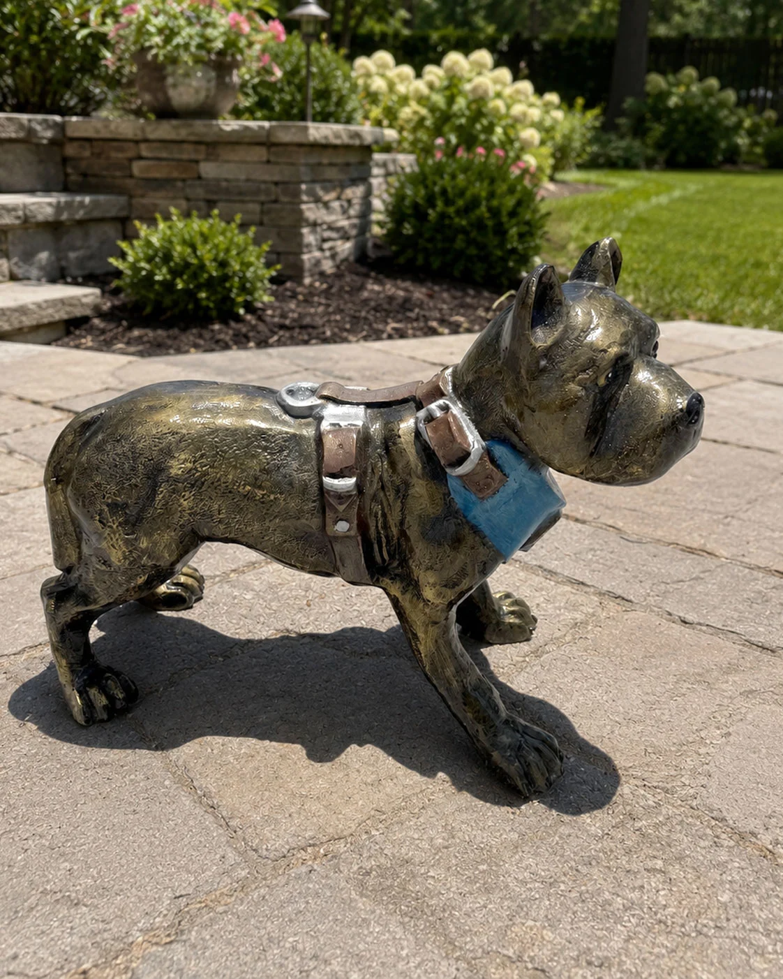 Pitbull Dog Sculpture – Hand-Painted Outdoor Statue