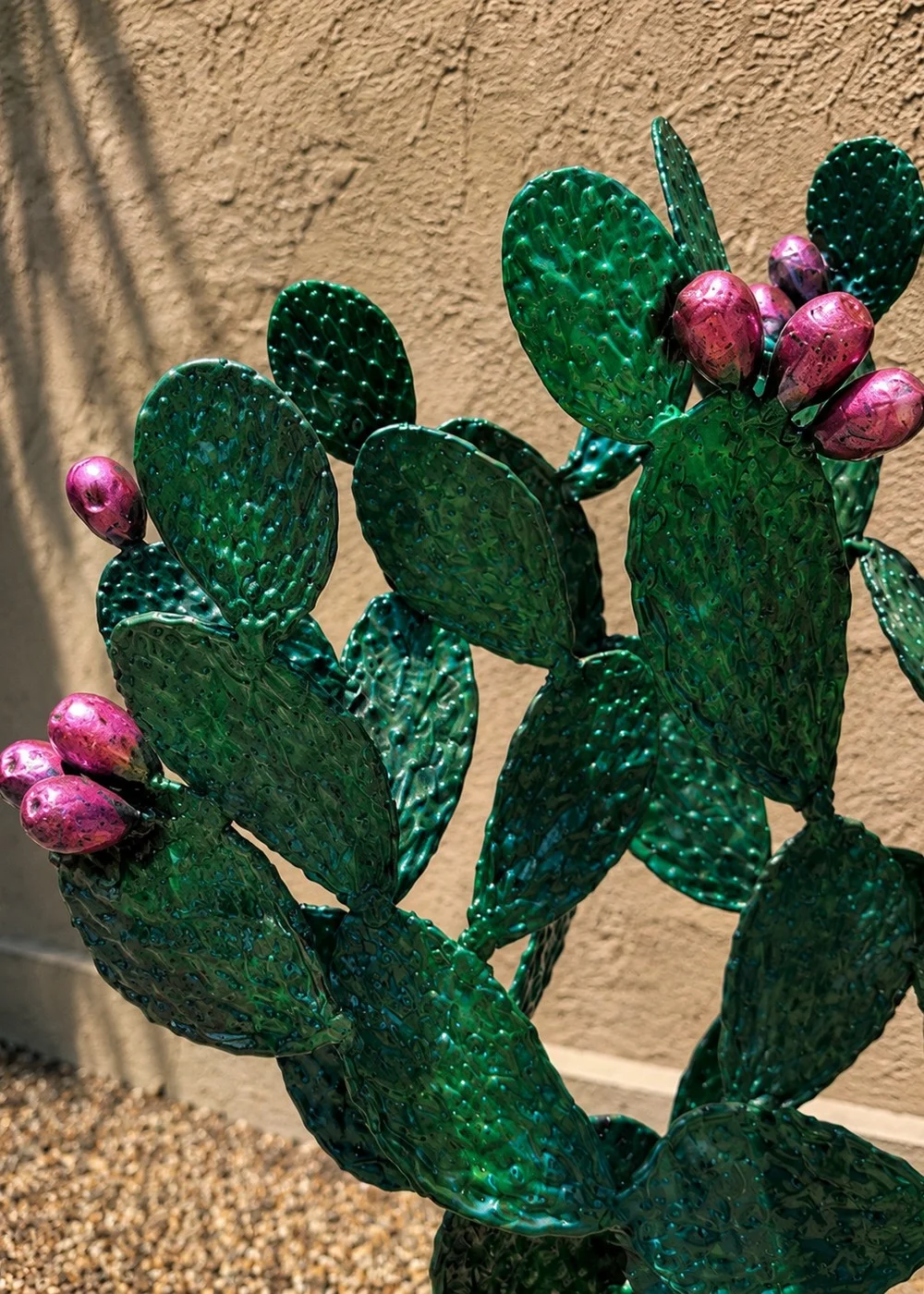 Prickly pear cactus statue in multi-color artisan close-up finish for outdoor garden decor