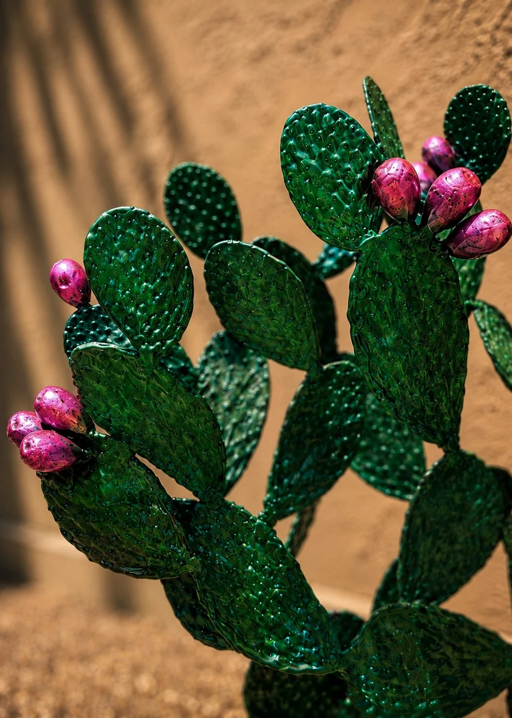 Prickly pear cactus statue in multi-color artisan detail finish for outdoor garden decor