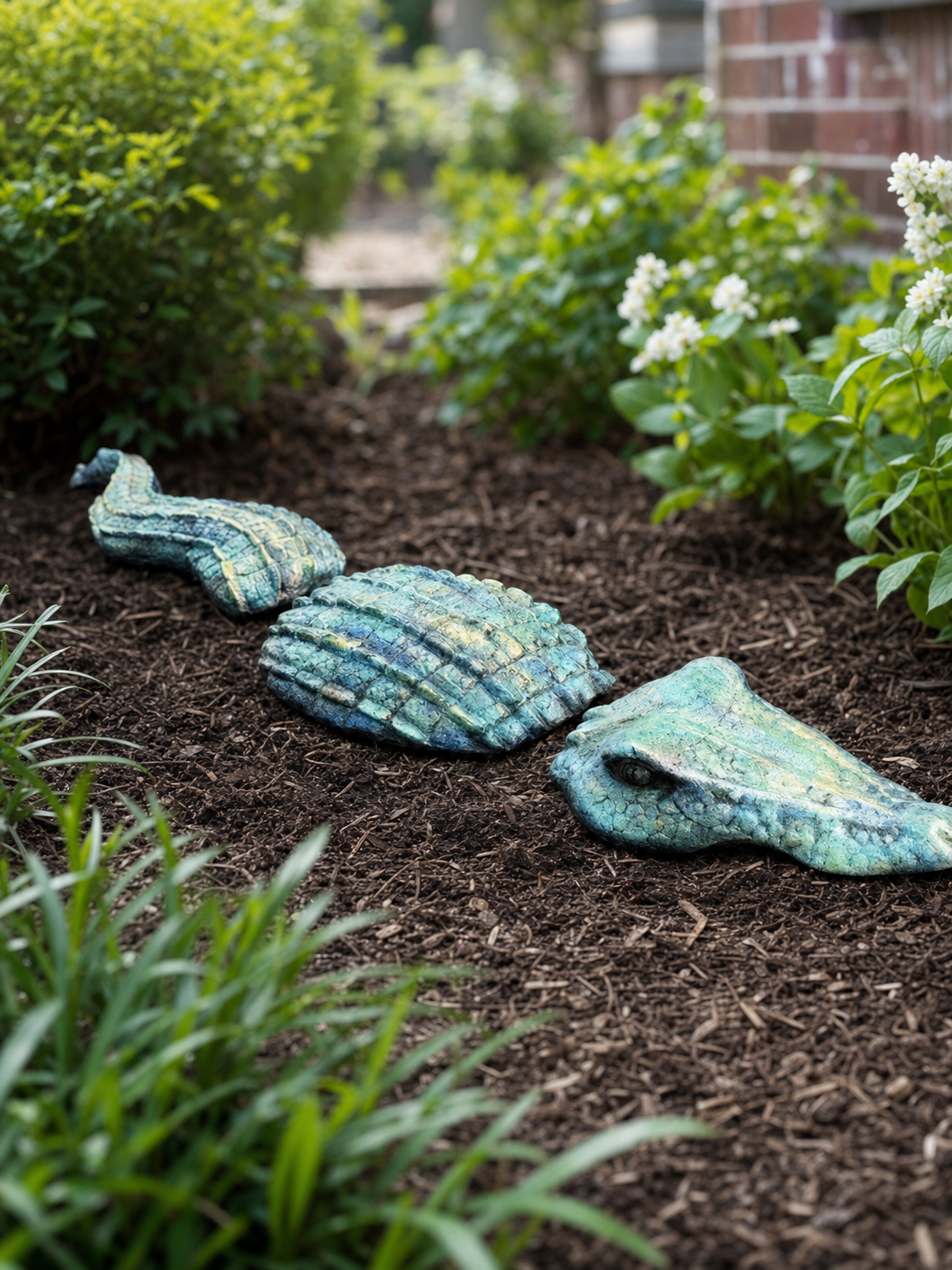 3-Piece Gator Cast Aluminum Garden Statue Set