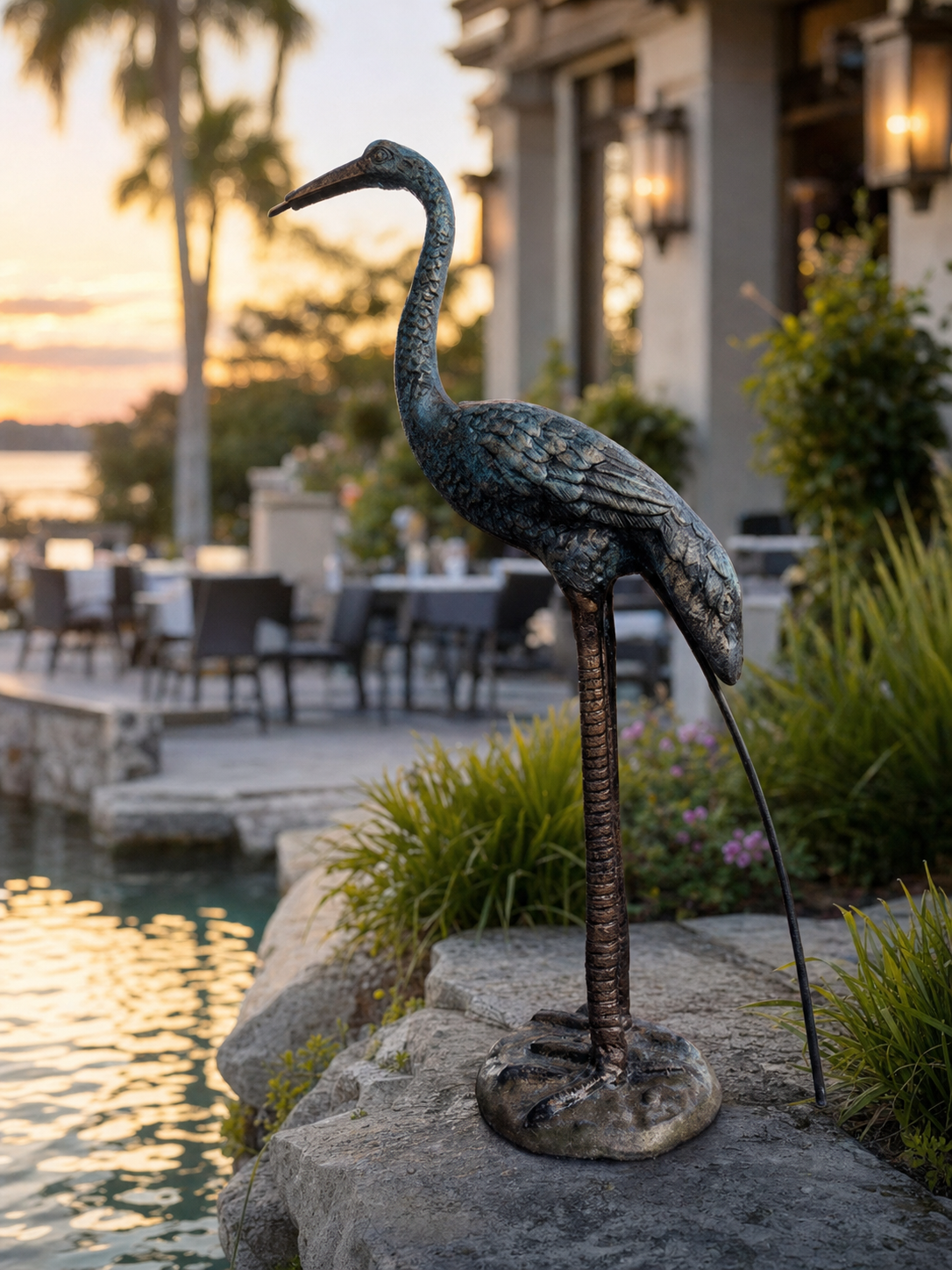 30-Inch Heron Cast Aluminum Outdoor Statue