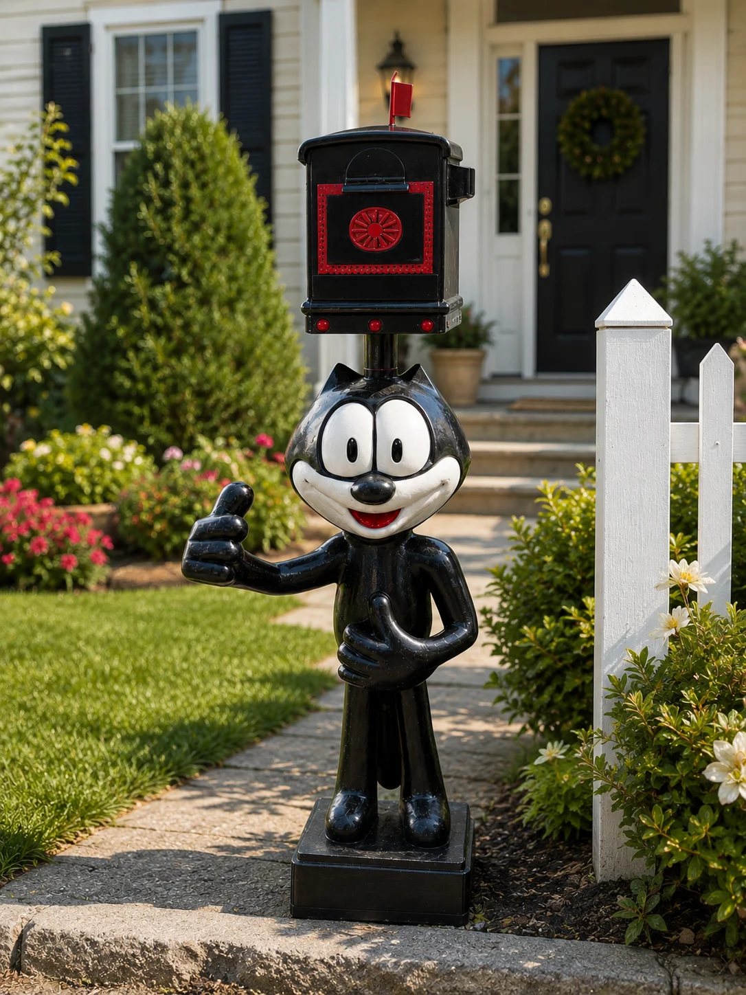 Retro Cartoon Cat Mailbox Statue