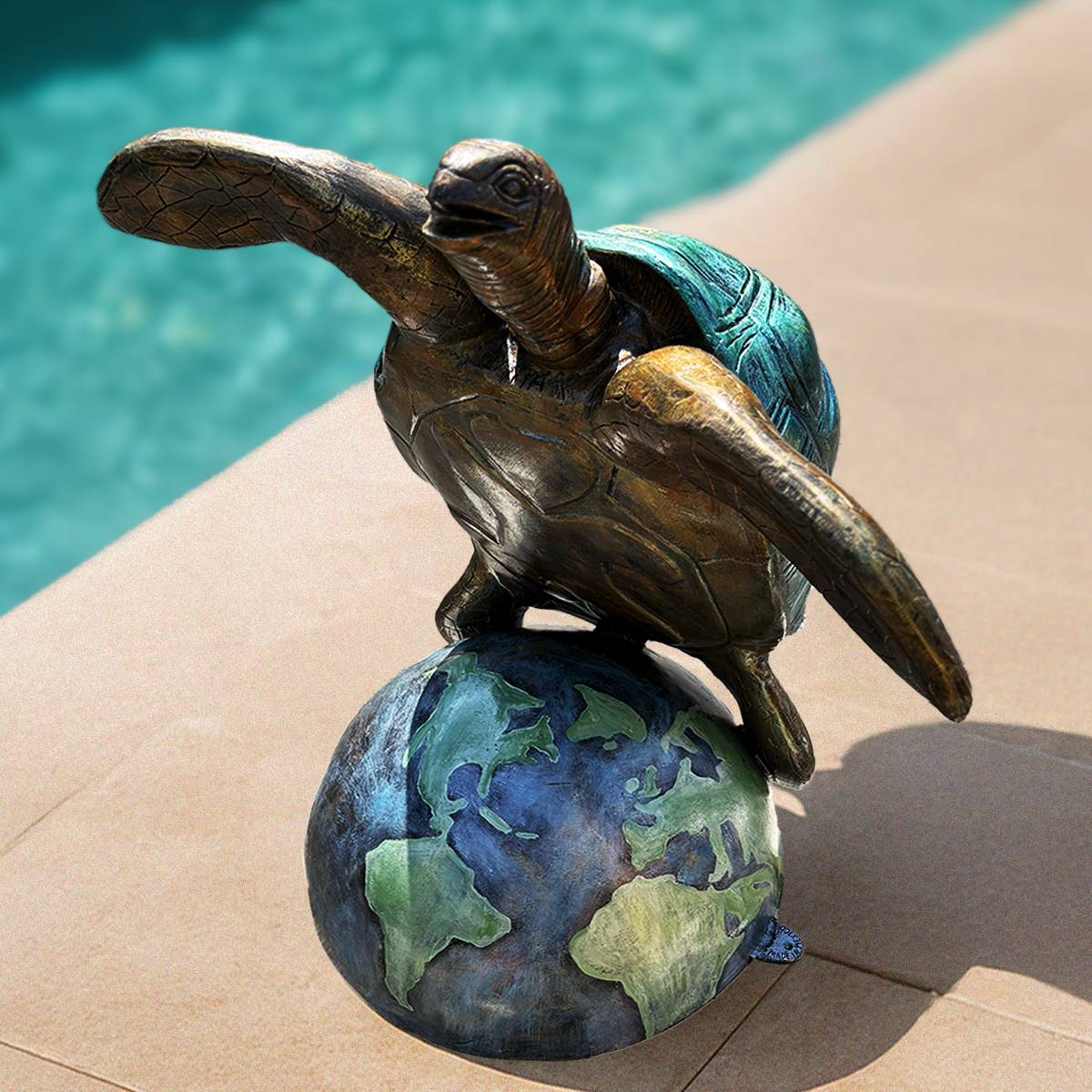 Handpainted Sea Turtle on Globe Statue for Outdoor Decor