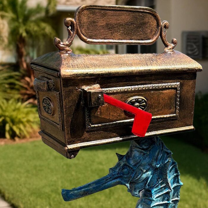 Seahorse Mailbox Statue for Coastal-Inspired Outdoor Decor