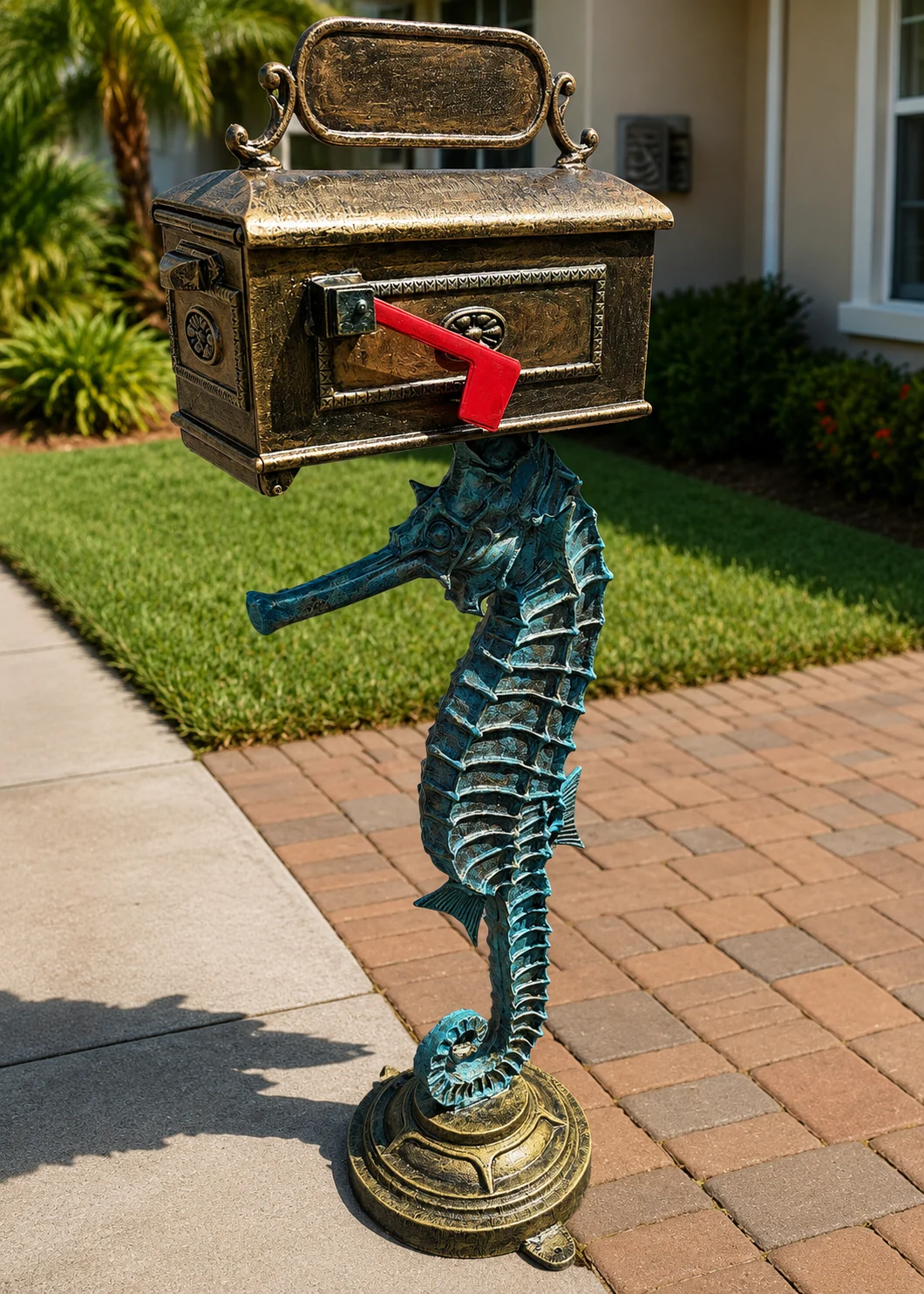 Seahorse Mailbox Statue for Coastal-Inspired Outdoor Charm