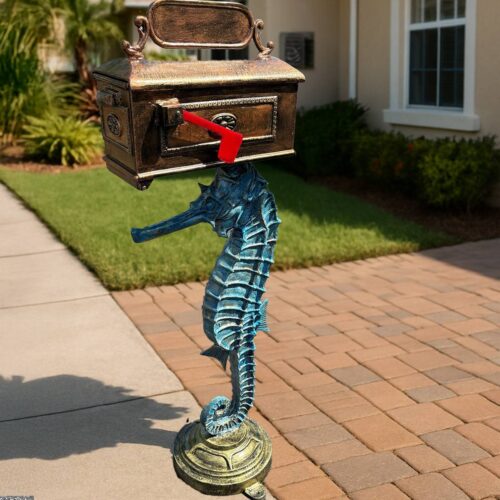 Seahorse Mailbox Statue for Coastal-Inspired Outdoor Decor