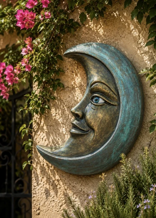 Sun wall decor in multi-color artisan finish for outdoor garden wall display