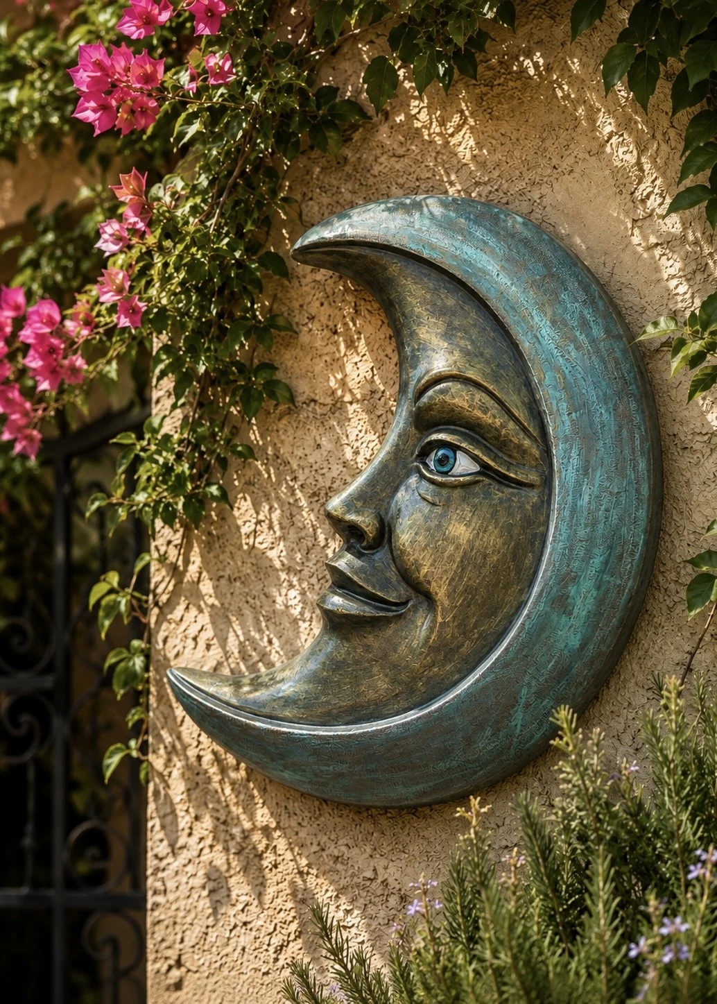 Crescent Moon Wall Decor – Hand-Painted Outdoor Aluminum Sculpture
